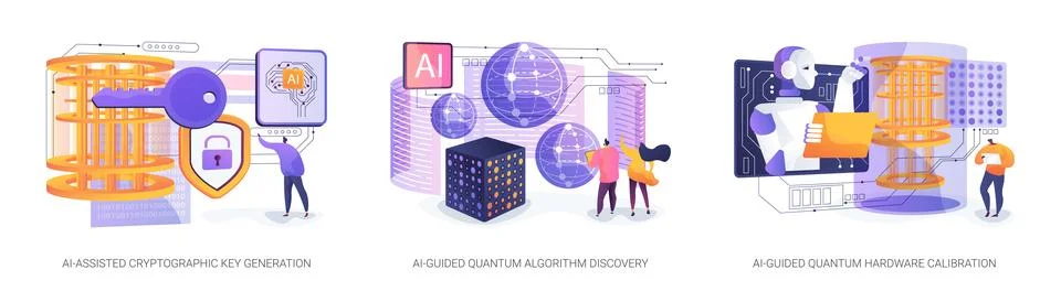 AI Advances in Quantum Tech abstract concept vector illustrations. Stock Illustration