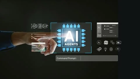 AI agent artificial intelligence automation prompt virtual command, hand in.. Stock Photos