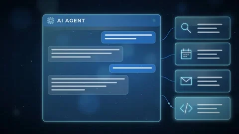 AI Agent Chat Interface Animation Futuristic Communication Design Digital Stock Footage 347279230