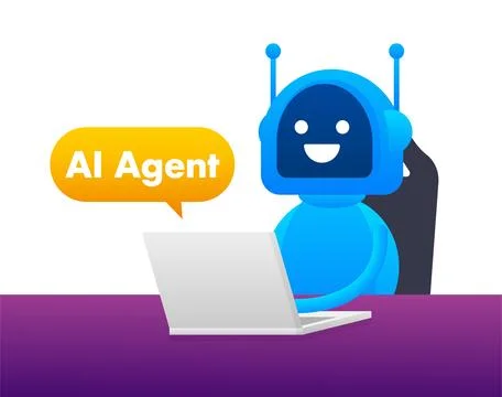 AI agent chatbot working on laptop providing customer service Stock Illustration