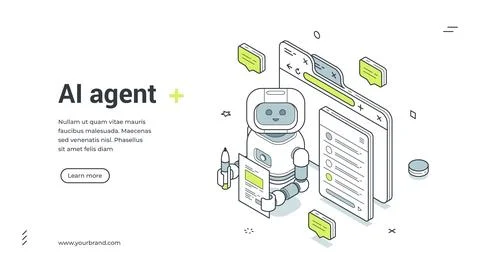 AI Agent For Customer Support Isometric Banner Vector Illustration Illustrazione stock