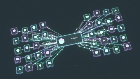 AI agent flow connections workflow data bg able to loop endless Stock Footage 347052007
