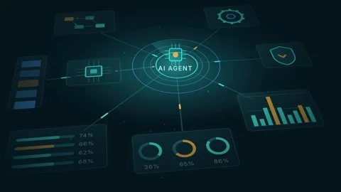 AI Agent Hub Board Visualization Data Analytics Interface Futuristic Technology Stock Footage 344778093
