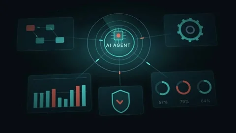 AI Agent Hub Console Visualization Data Analytics Interface Futuristic Stock Footage 344778090