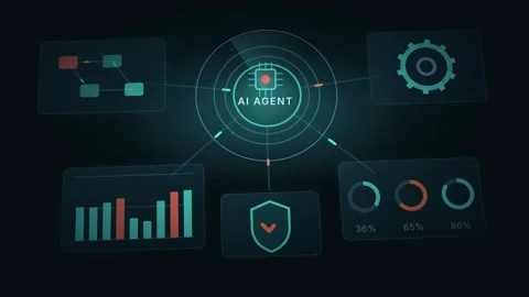 AI Agent Hub Console Visualization Futuristic Data Interface Digital Analytics Stock Footage 344778104
