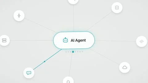 AI Agent Hub Development Motion Graphic Seamless Loop Animation Teal and Orange Stock Footage 344787063