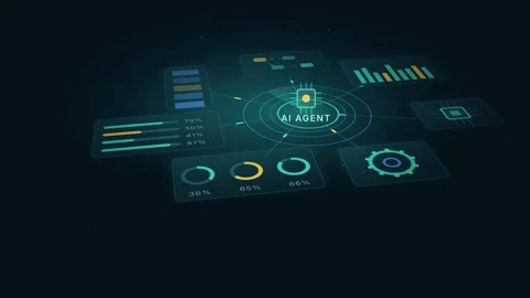 AI Agent Hub Orbit Motion Graphic Data Visualization Dashboard Futuristic Stock Footage 344778092