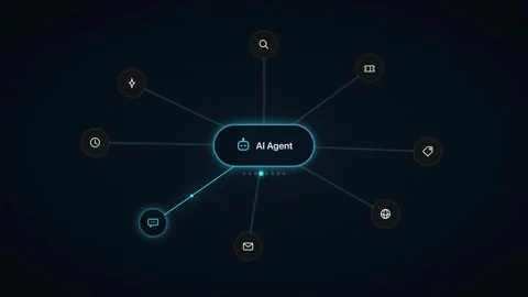 AI Agent Hub Support Visualization Teal and Orange Motion Graphics Interactive Stock Footage 344786676