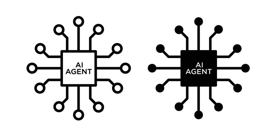 AI Agent icon set modern line and solid style collection. Stock Illustration