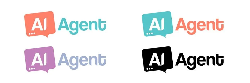 Ai Agent logo design template set. Ai Agent icons collection with speech bubble Stock Illustration