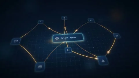 AI Agent Mesh Talent Hiring Visualization Dynamic Data Flow Abstract Technology Stock Footage 342591750