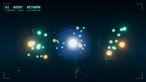 Ai agent network orbiting clusters Stock Footage 340000451