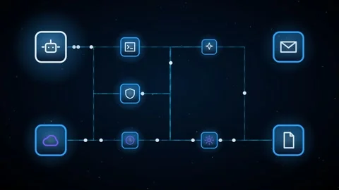 Ai agent pipeline stages dashed signal flow seamless loop 스톡 동영상 342759639