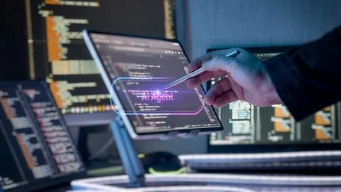 AI Agent Software Development Concept with Developer Using Interactive Coding Фото