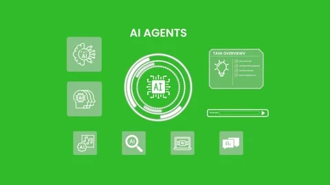 AI Agent Technology Infographic on Green Screen Animation (Chroma Key) 4K Stock Footage 335615104