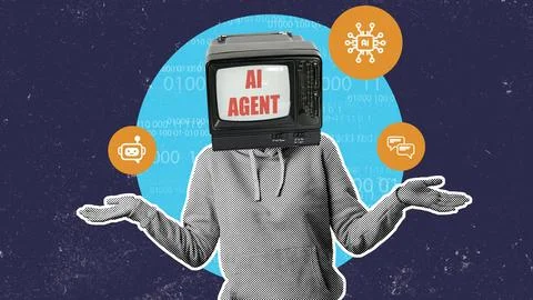 AI agent with television head represents fake news and misinformation in Stock Photos