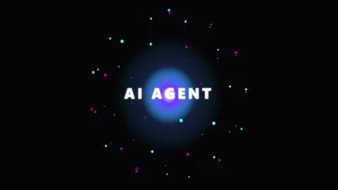 AI Agent Text Animation with Glowing Blue Orb and Particles Stock Footage 340878364