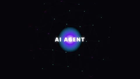 AI Agent text on glowing blue sphere with digital network background Stock Footage 340878198