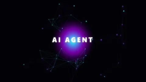 AI Agent Text with Glowing Purple Sphere and Network Lines Stock Footage 340878299