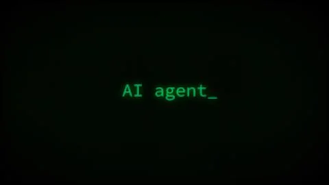 AI Agent, Typing Text, Retro Computer Screen Stock Illustration