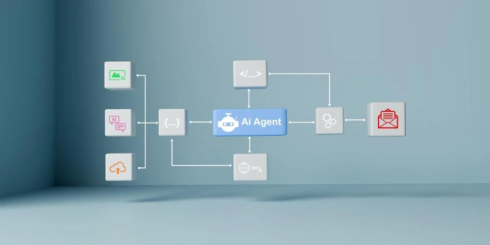 AI agent workflow artificial intelligence automation business technology pr.. Stock Photos