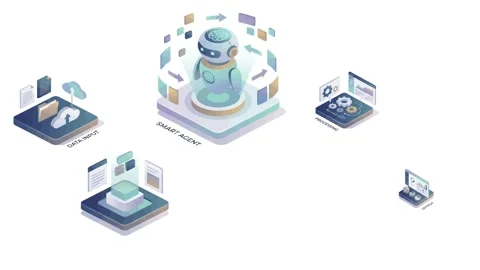 AI Agent Workflow Isometric Infographic Animation Video stock 347877208