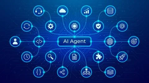 AI agentic workflow automation concept Ilustração Stock