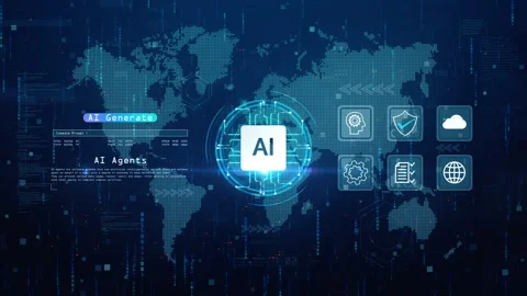 AI agents and AI generate technology with global digital map, automation, 库存影片 330983489
