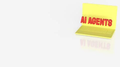 AI Agents Concept On Laptop Screen Minimal Technology Background 3d render. Stock Illustration