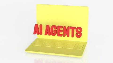 AI Agents Concept On Laptop Screen Minimal Technology Background 3d render. Illustrazione stock