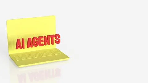AI Agents Concept On Laptop Screen Minimal Technology Background 3d render. Stockillustratie
