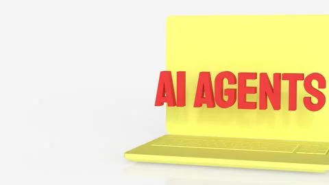 AI Agents Concept On Laptop Screen Minimal Technology Background 3d render. Ilustración de archivo