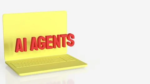 AI Agents Concept On Laptop Screen Minimal Technology Background 3d render. Illustrazione stock