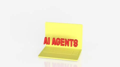 AI Agents Concept On Laptop Screen Minimal Technology Background 3d render. Illustrazione stock