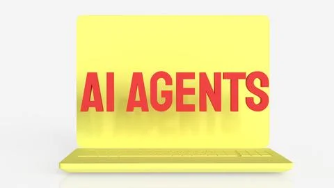 AI Agents Concept On Laptop Screen Minimal Technology Background 3d render. 스톡 일러스트
