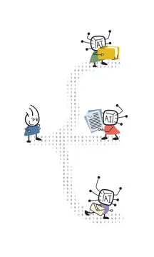 AI agents deliver folder, document and email to person along binary code pa.. 스톡 일러스트