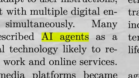 AI Agents Highlighted in Newspaper Article Automation and Future Technology Stock Footage 335343813