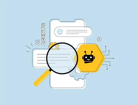 AI agents powered by artificial intelligence for automation, decision-making and Stock Illustration