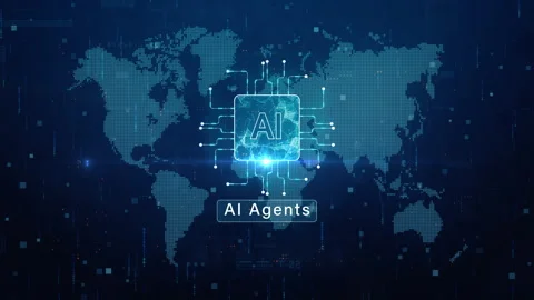 AI agents technology concept with digital world map, network connections, 库存影片 330983535