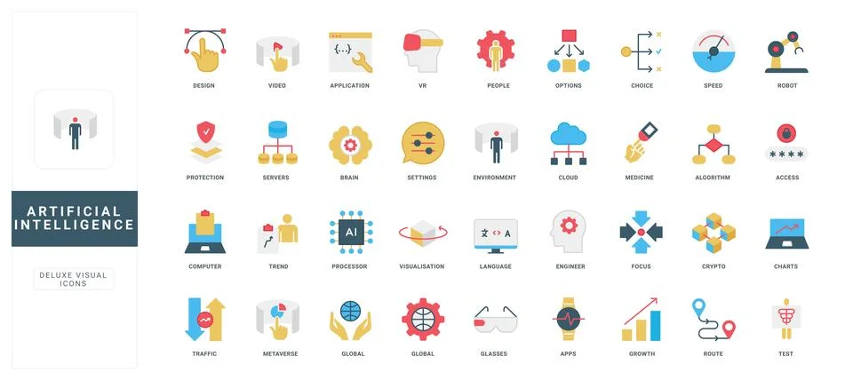 AI algorithm, automation of process and innovation technology, robots color icon Illustrazione stock