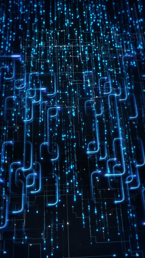 AI Algorithm Binary Data Flow with Glowing Digital Circuits Stock Footage 342623374
