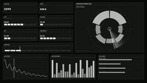 AI Algorithm Control Panel HUD Seamless Loop Stockbeeldmateriaal 342100264