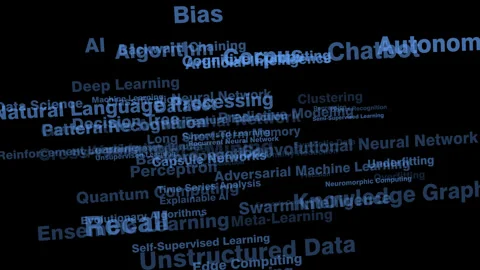 Ai algorithm technology neural network lettering on black background unveiling Video stock 270209543