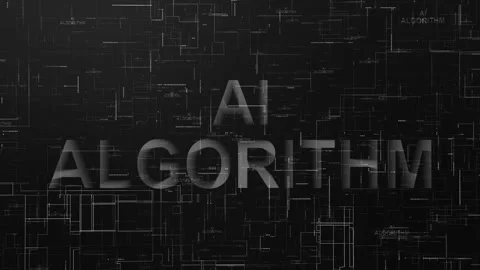 AI algorithm text data line technology animation black white Video stock 259543995