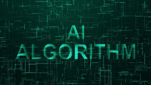 AI algorithm text data line technology animation cyan color Stock Footage 259543996