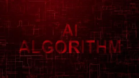 AI algorithm text data line technology red Stock Illustration