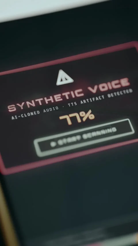 AI analysis tool indicating the scanned audio is synthetic, Synthetic voice Stock Footage 333375150