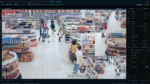 AI Analytics CCTV Camera in Grocery Store Stock Footage 296177427