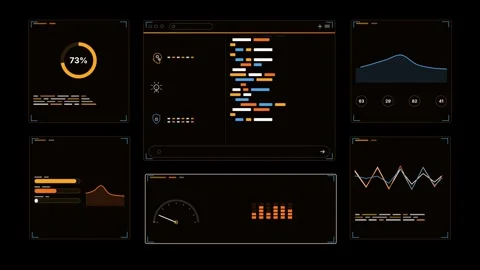 AI Analytics Overlay Amber Orange Control Tower Dashboard Seamless Loop Data Stock Footage 344104043