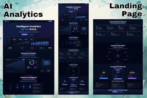 AI Analytics Platform Landing Page Dark Version Vector Stockillustratie